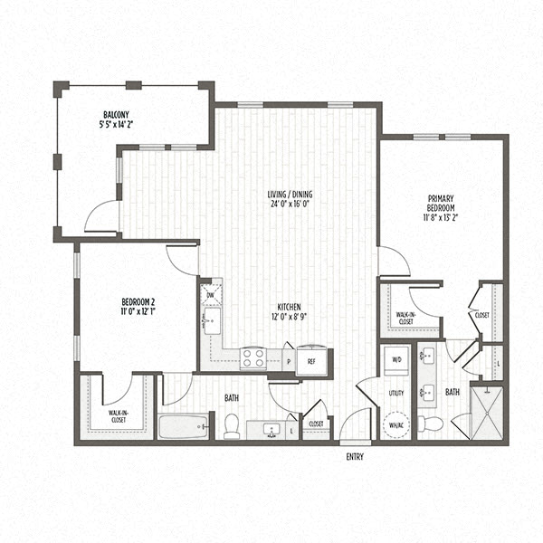 Floor plan for 2 beds, 2 baths, 1204 sqft